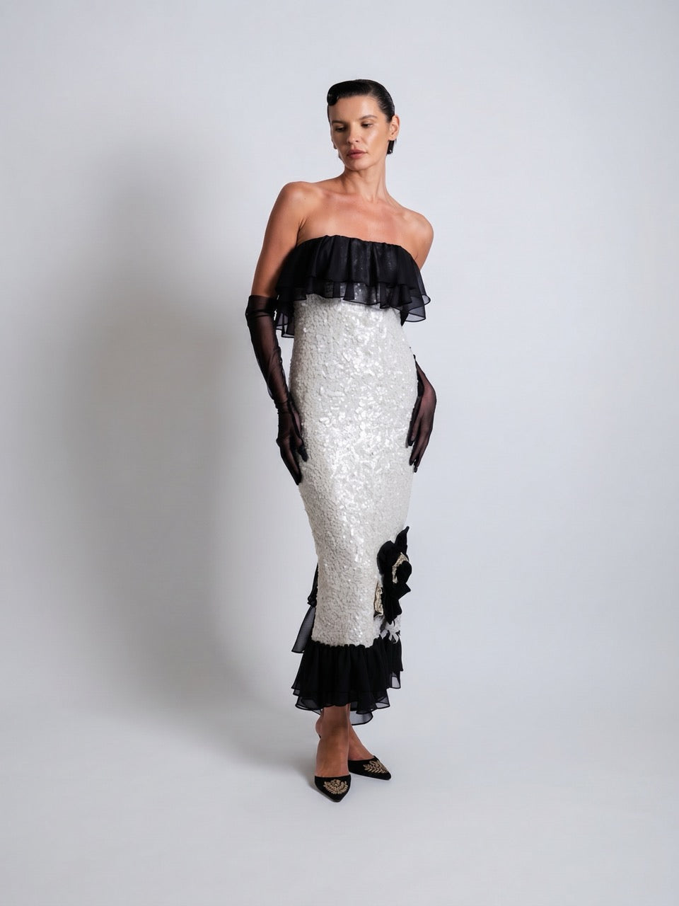Ruffle Embellished Midi Dress