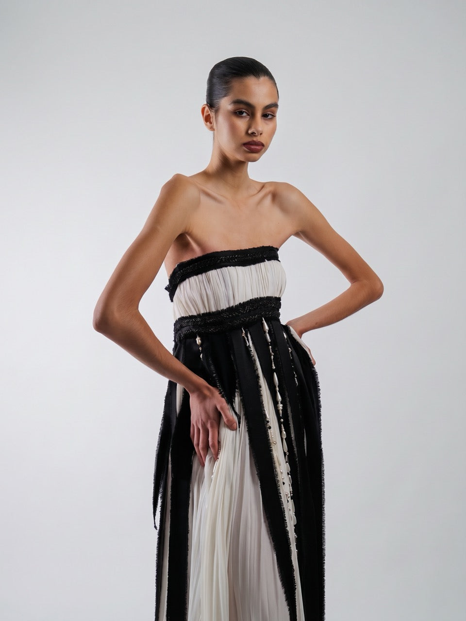 Ribbon-Trim Chiffon Maxi Dress