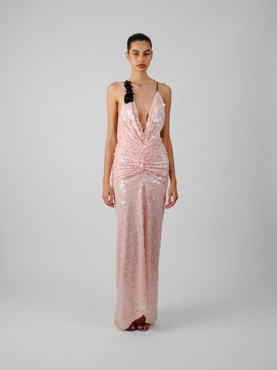 Ruched Embellished Maxi Dress