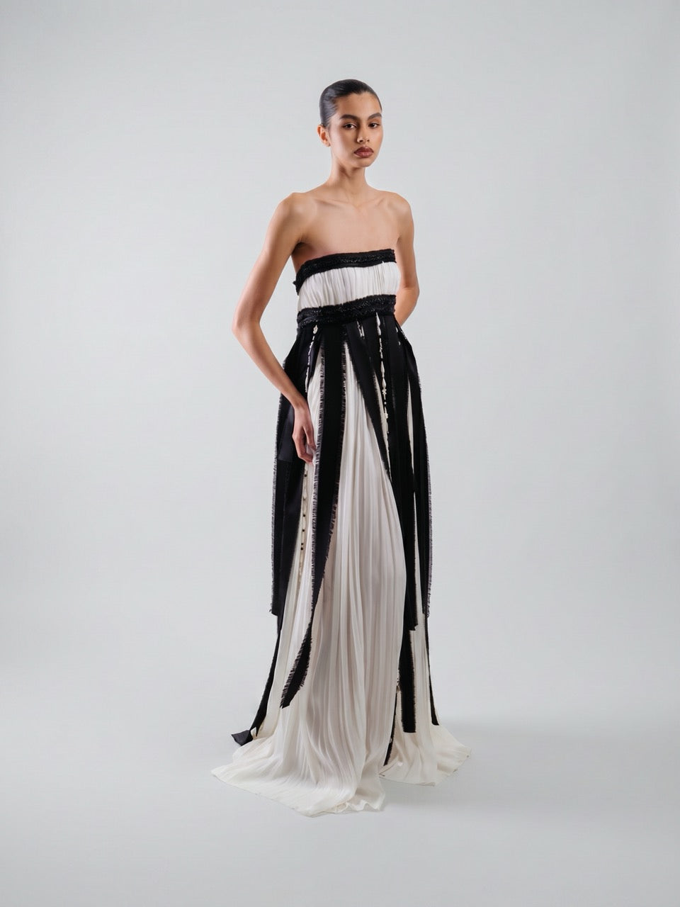 Ribbon-Trim Chiffon Maxi Dress