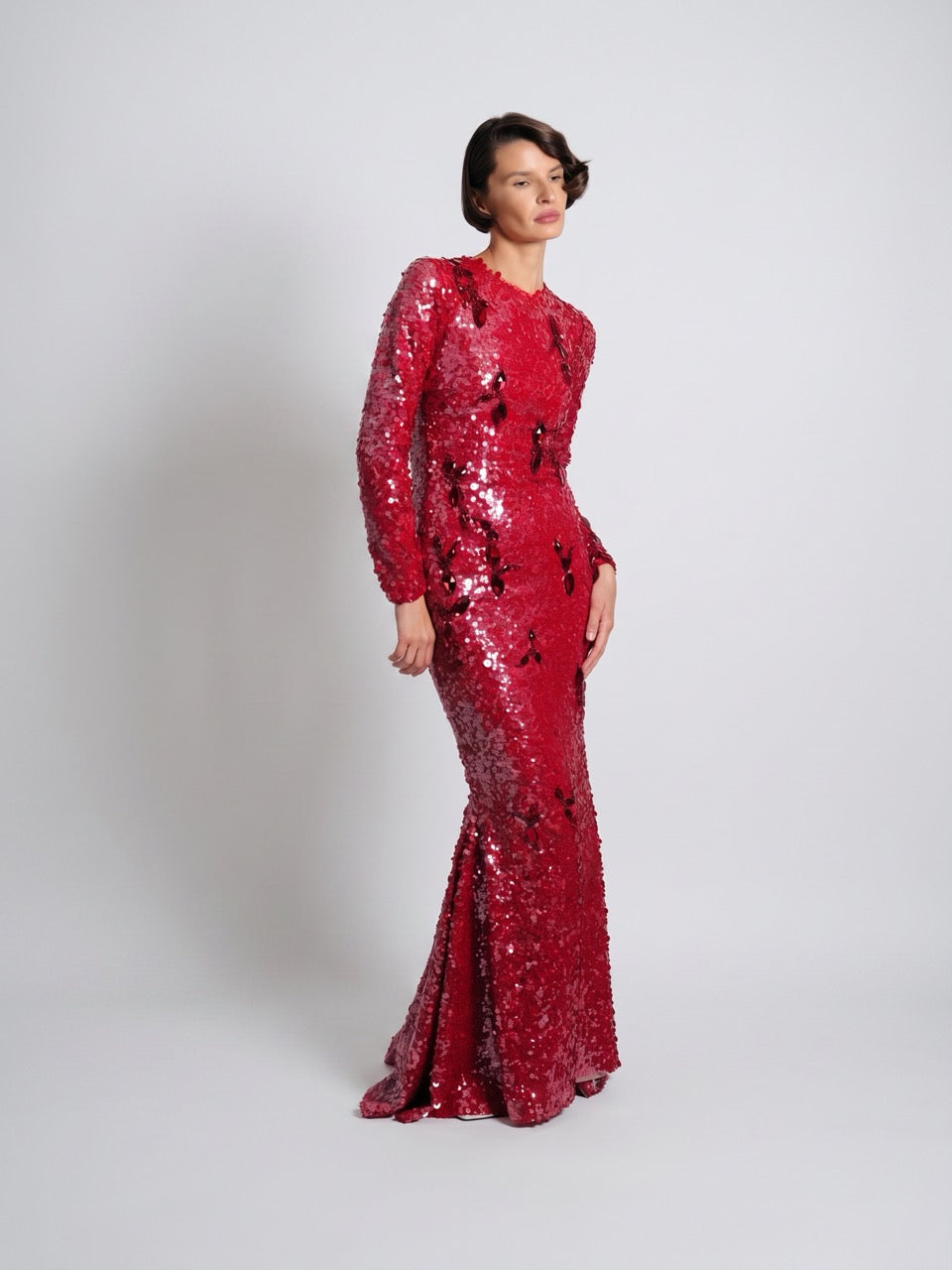 Embellished Long-Sleeve Maxi Dress