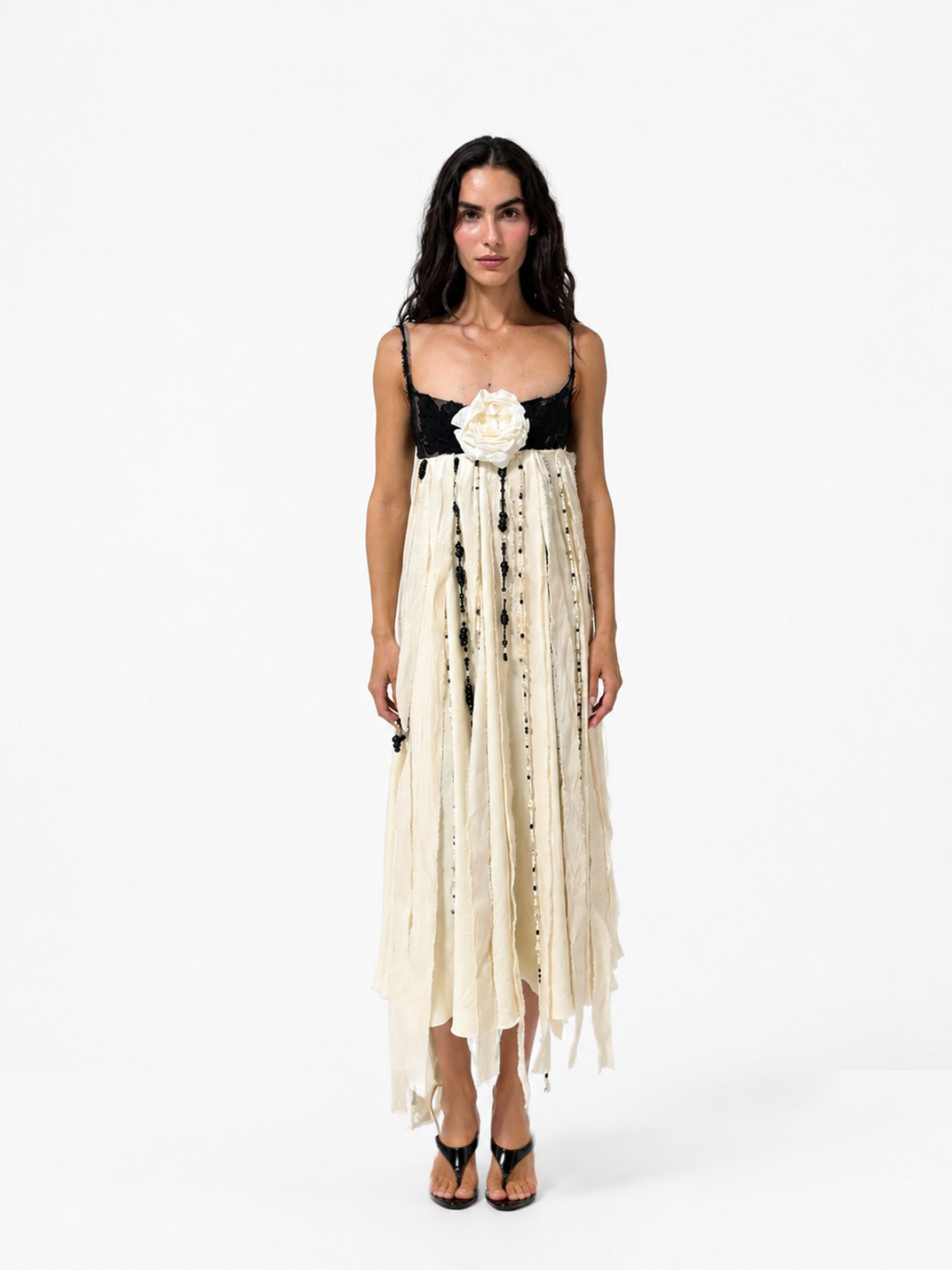Ivory Draped Lace Maxi Dress