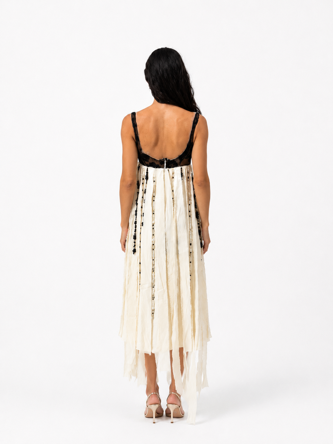 Ivory Draped Lace Maxi Dress