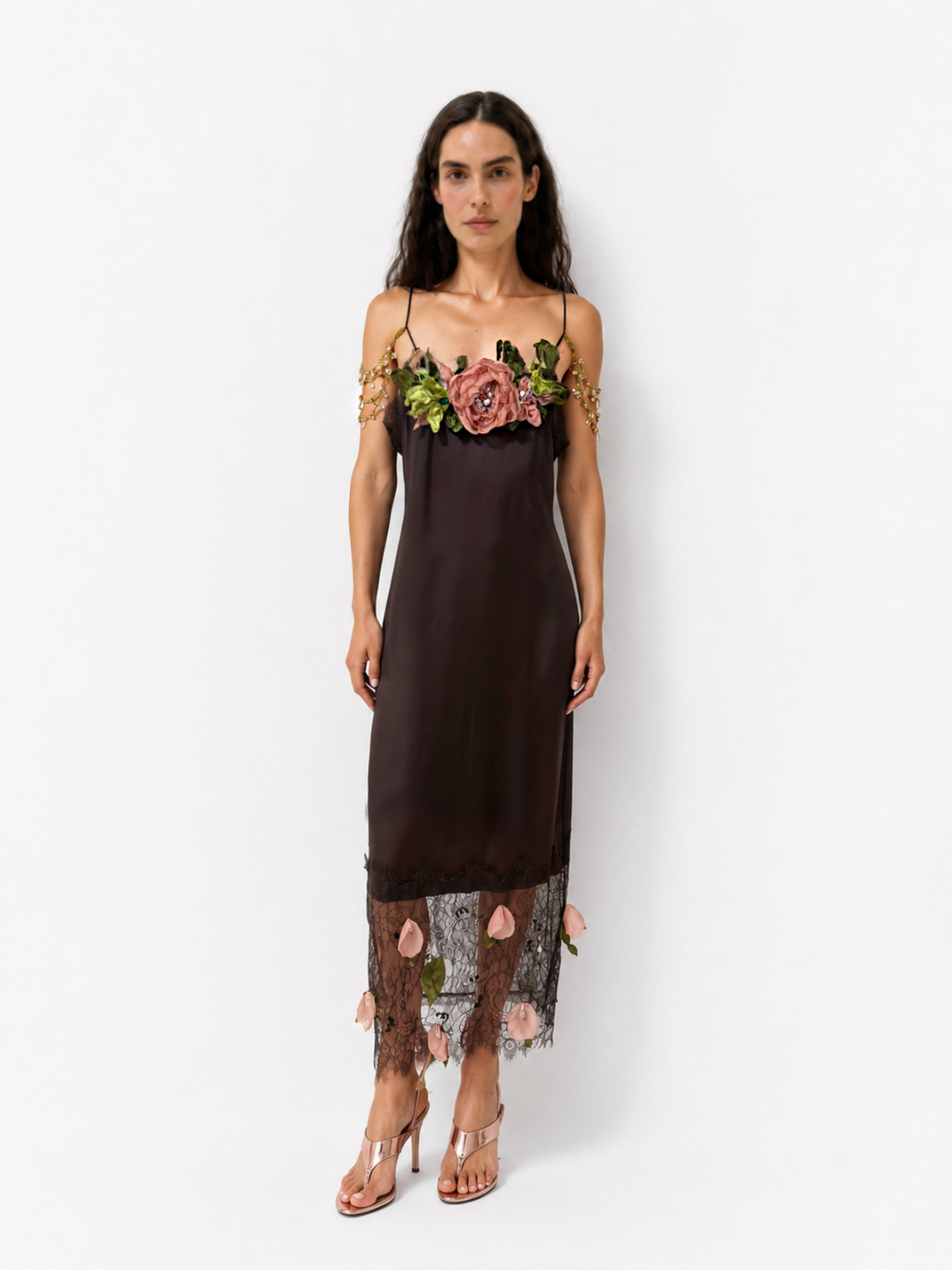 Floral Lace Trim Maxi Dress