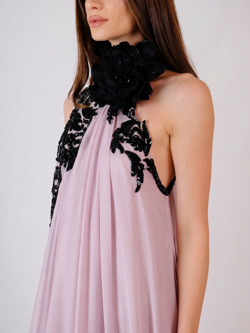 High-Neck Chiffon Maxi Dress