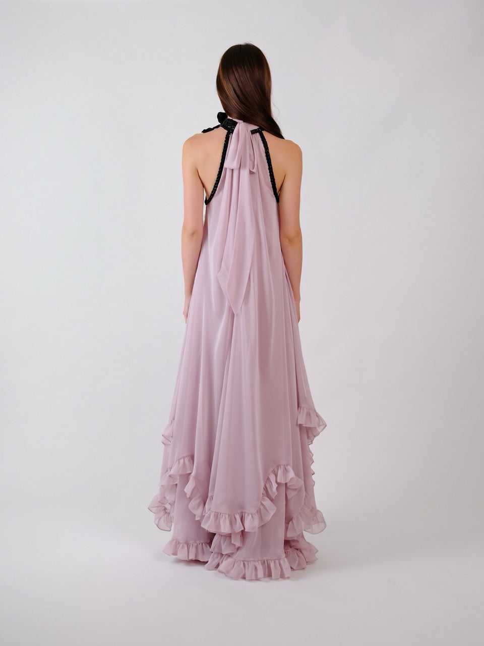 High-Neck Chiffon Maxi Dress