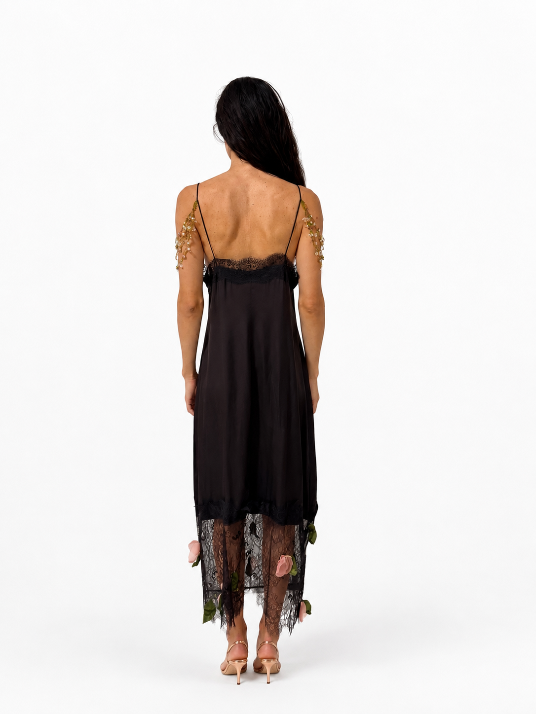 Floral Lace Trim Maxi Dress