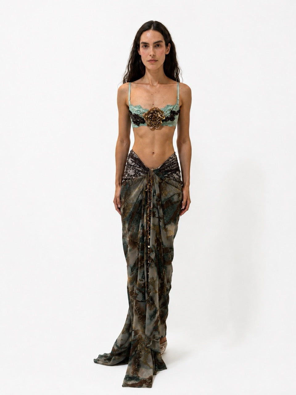 Embellished Draped Skirt Set