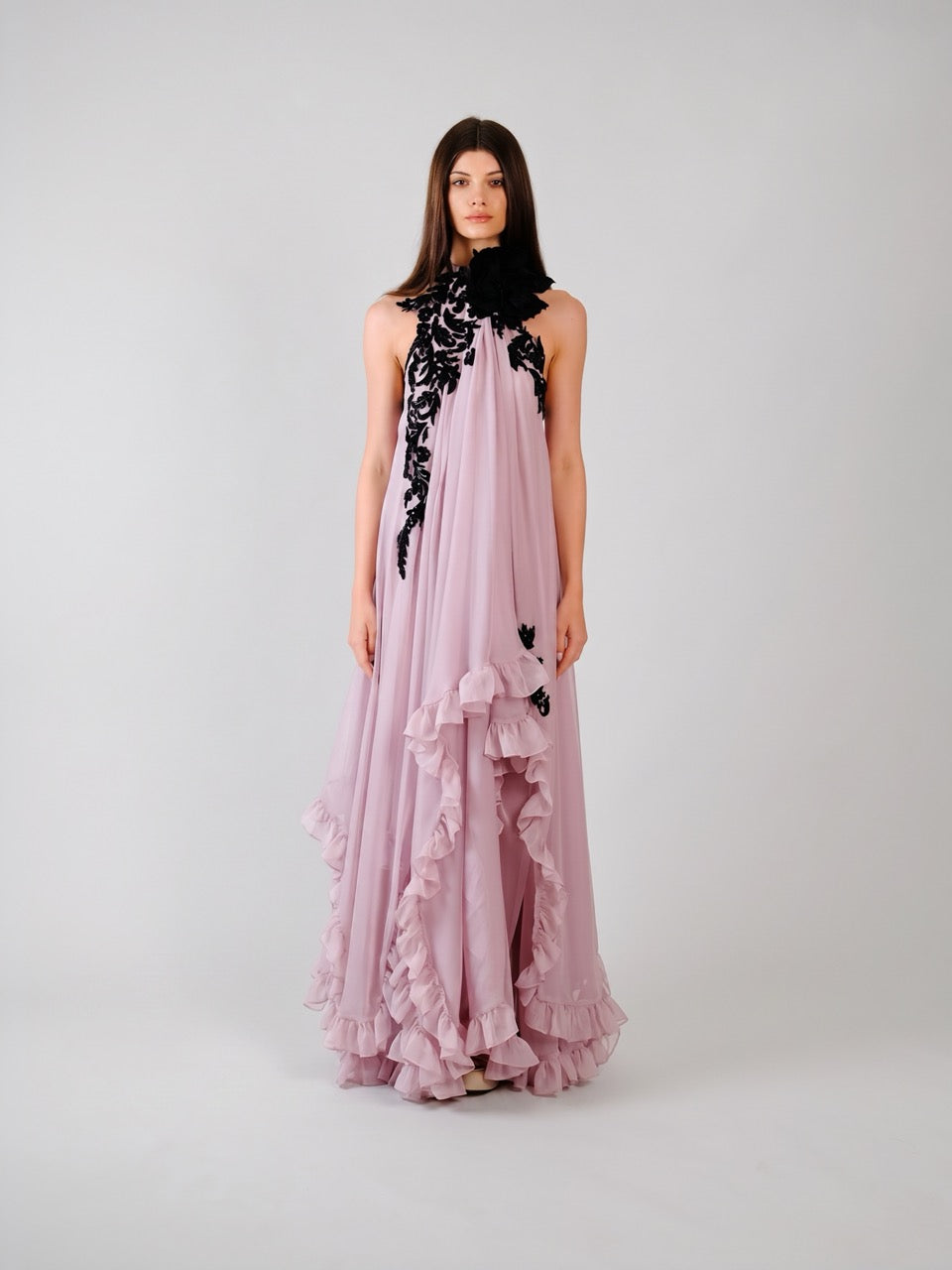 High-Neck Chiffon Maxi Dress