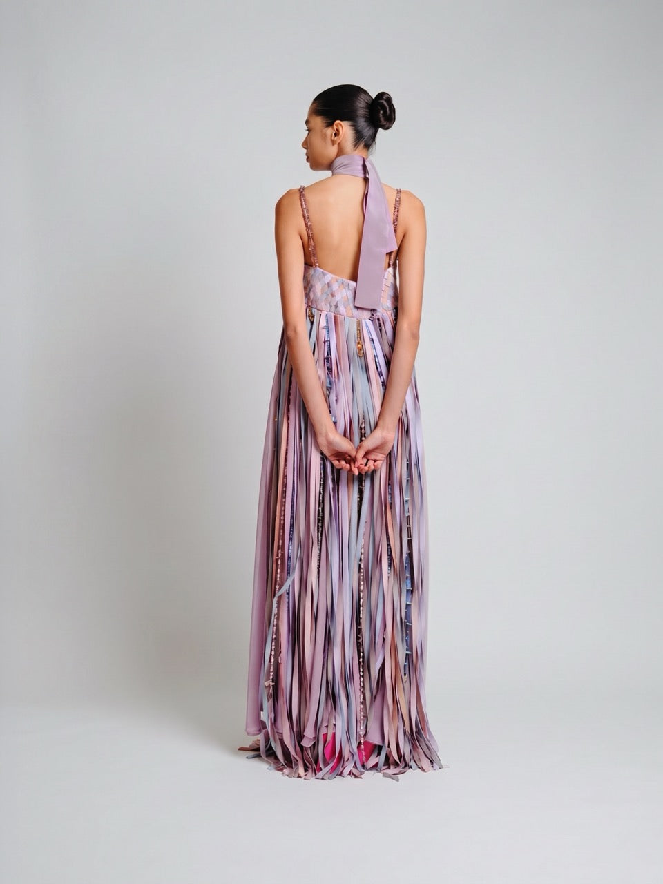 Embellished Chiffon Fringe Maxi Dress