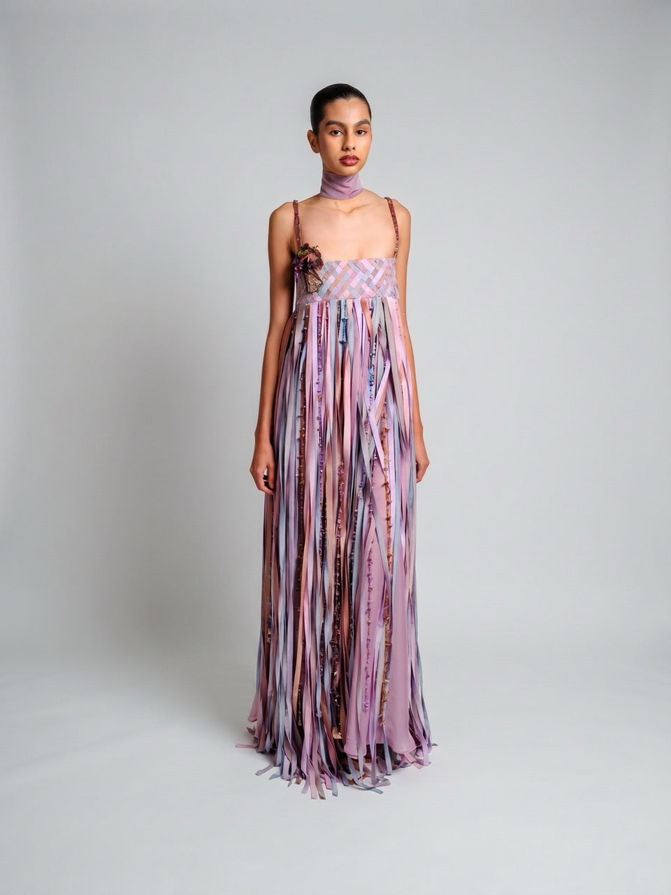 Embellished Chiffon Fringe Maxi Dress