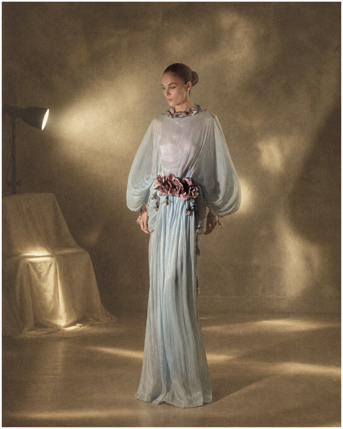 Blue Chiffon Draped Gown