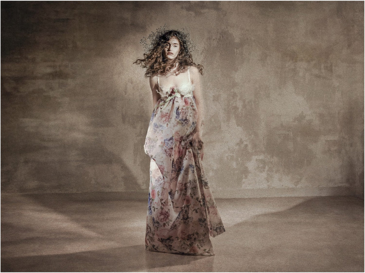 Floral Print Voluminous Gown