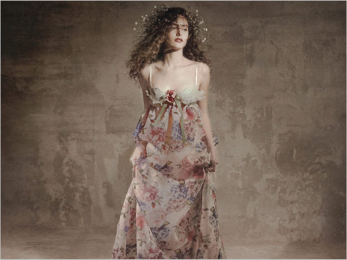Floral Print Voluminous Gown