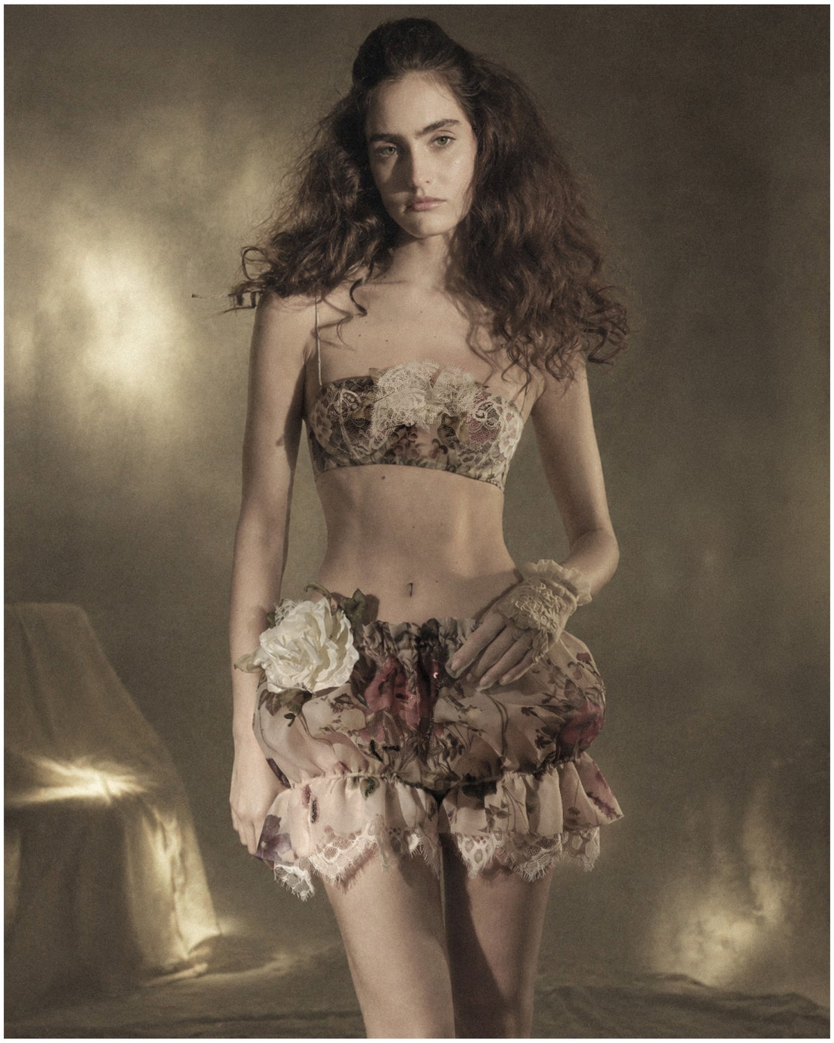 Floral Lace & Voluminous Shorts Set