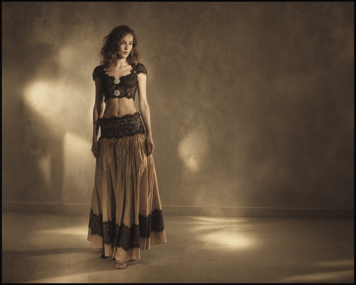Embellished Cropped Top & Draped Skirt Set