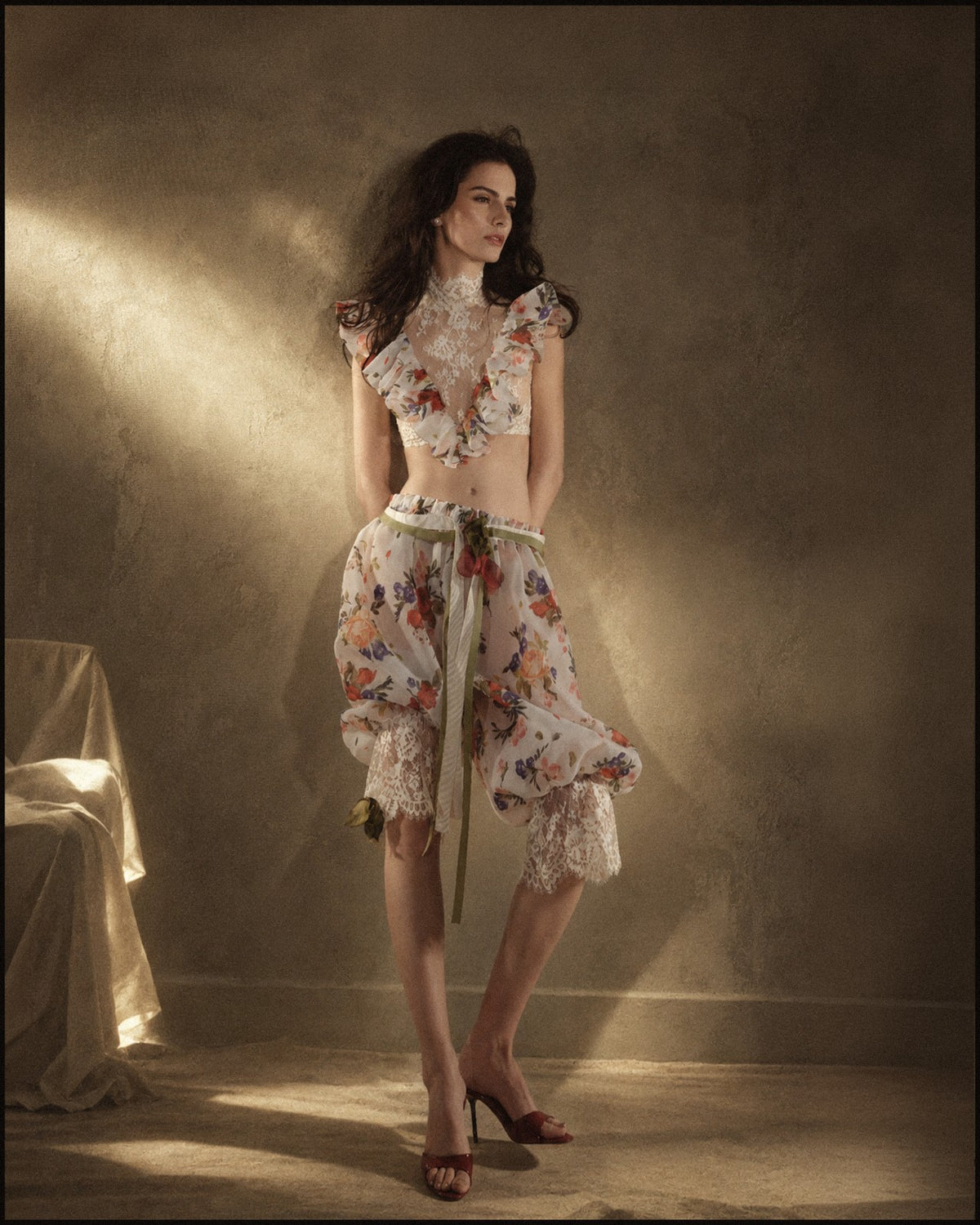 Floral Ruffle Capri Set
