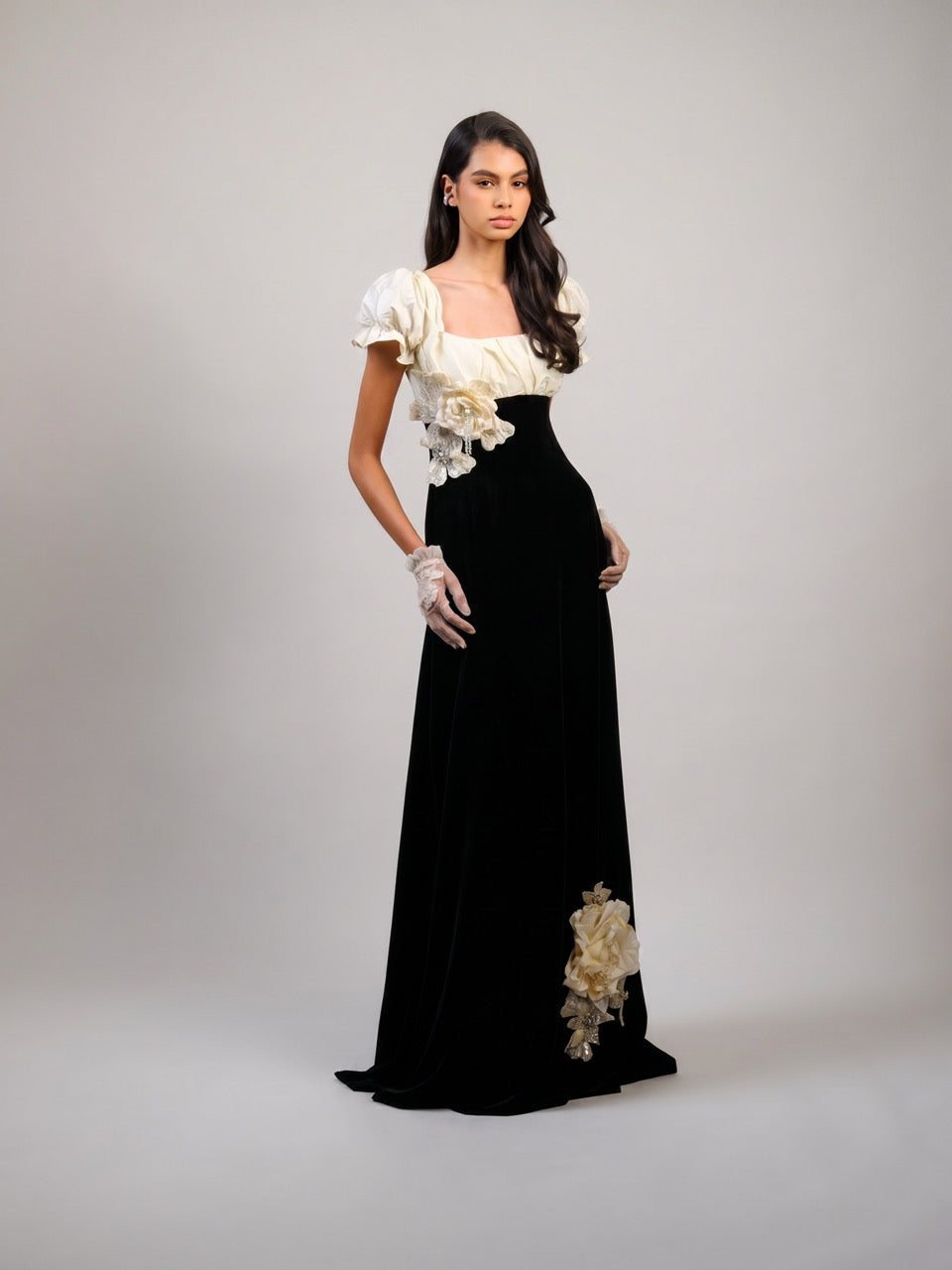 Contrast-Bodice Maxi Dress