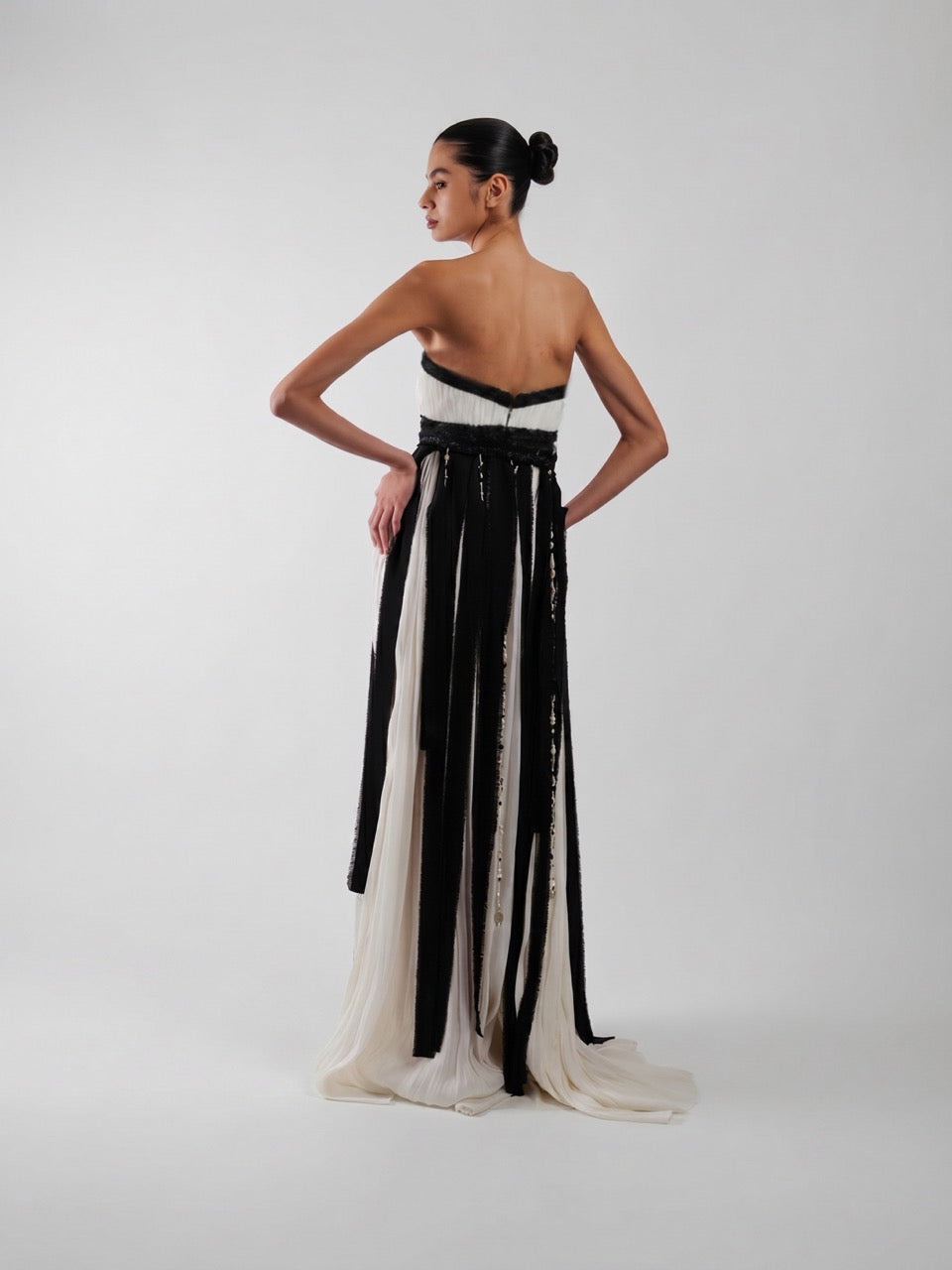 Ribbon-Trim Chiffon Maxi Dress