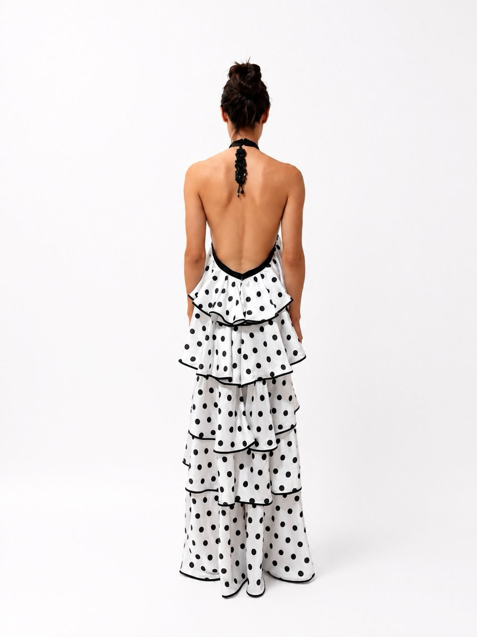Polka Dot Ruffle Halter Gown