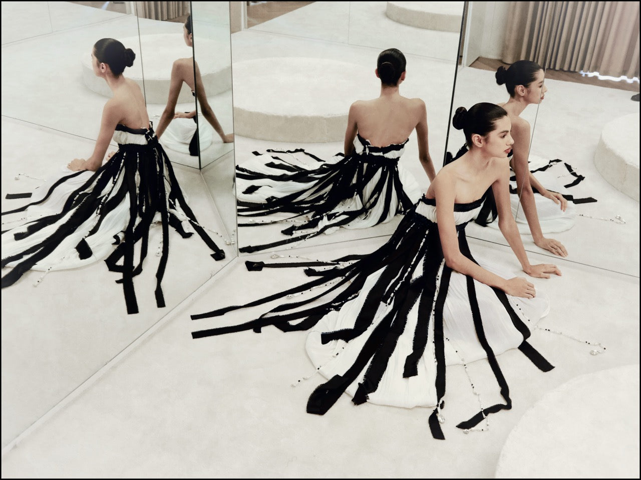 Ribbon-Trim Chiffon Maxi Dress