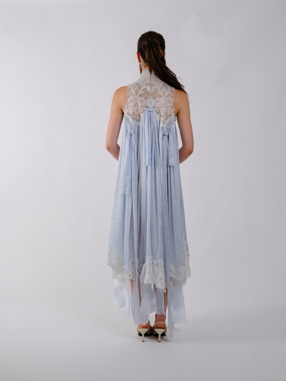 High-Neck Chiffon Midi Dress