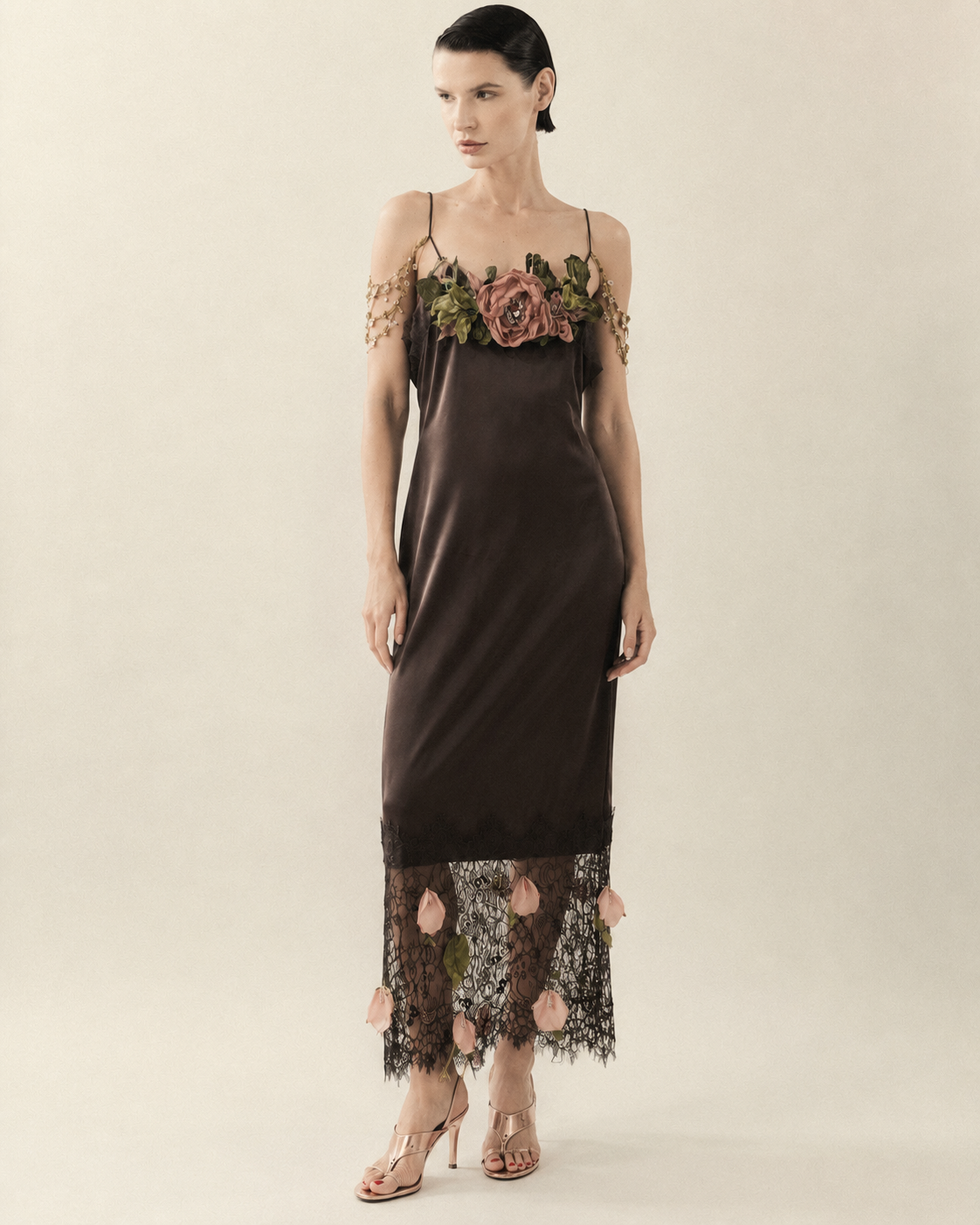 Floral Lace Trim Maxi Dress