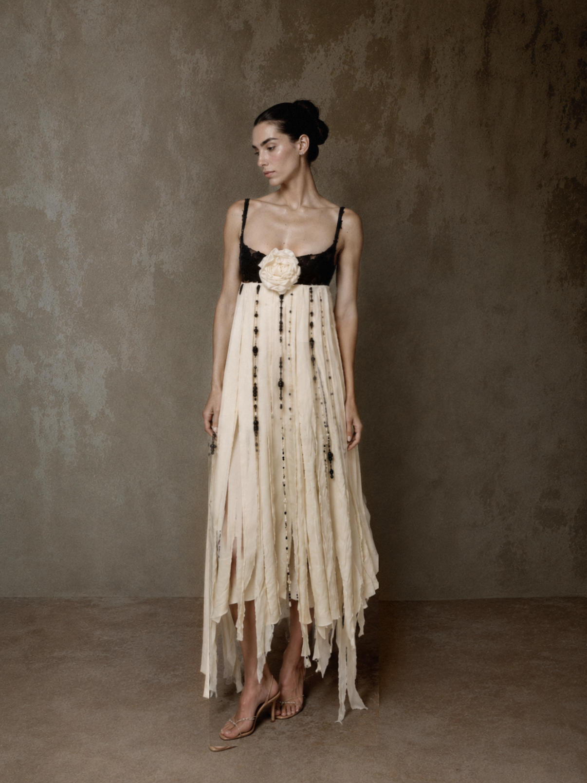 Ivory Draped Lace Maxi Dress