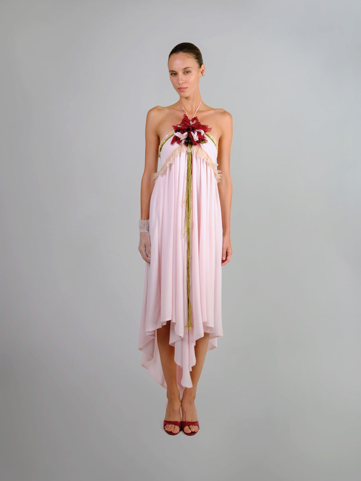 Pink Chiffon Halter Dress