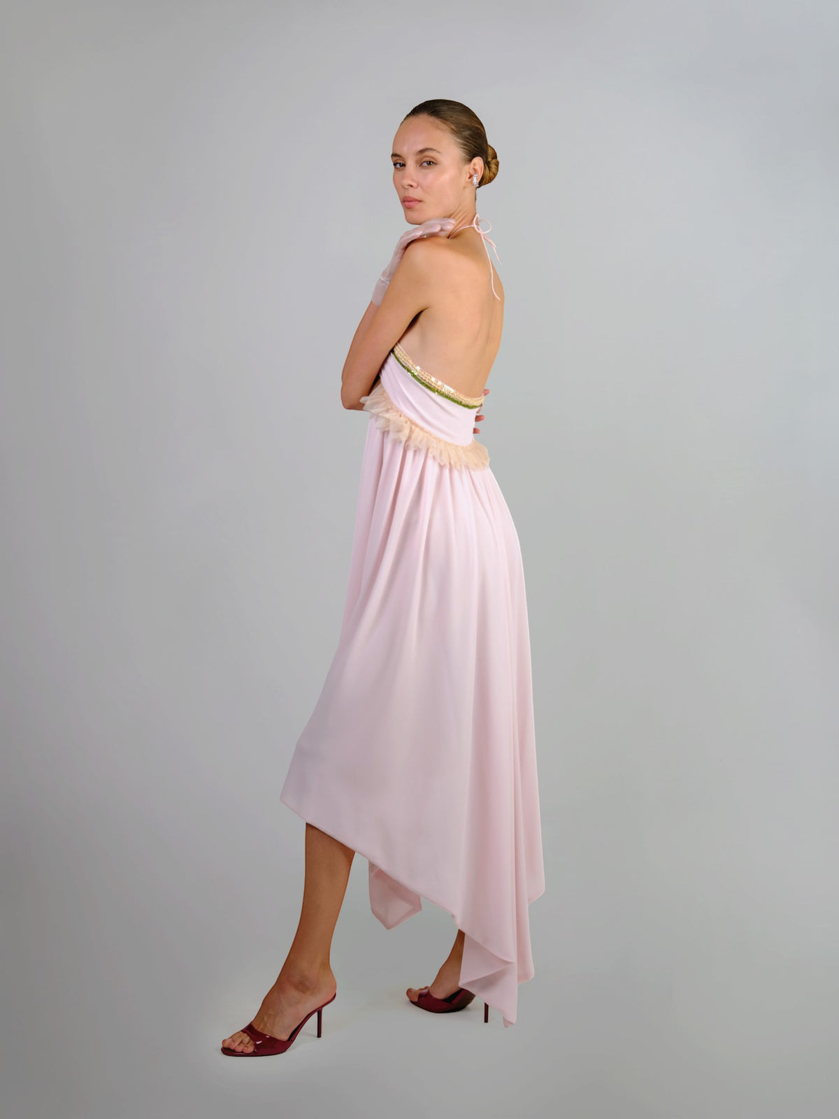 Pink Chiffon Halter Dress