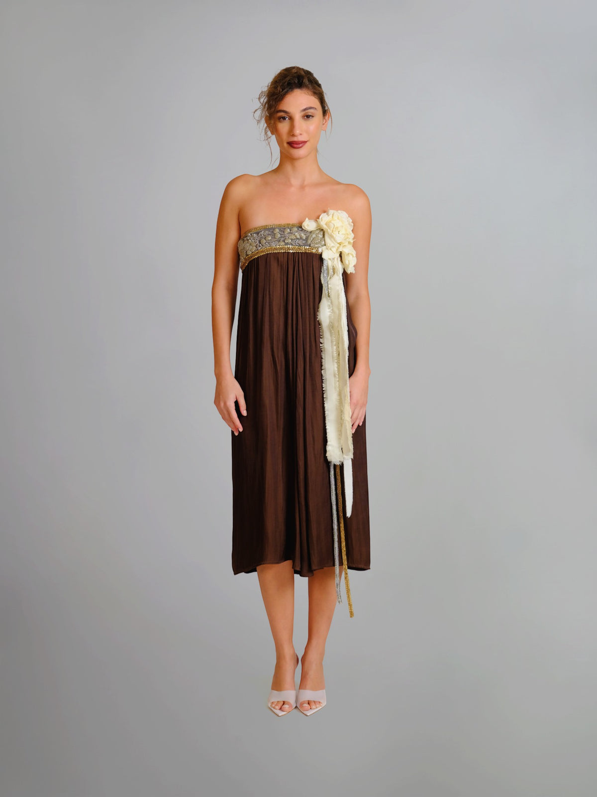 Strapless Brown Chiffon Dress