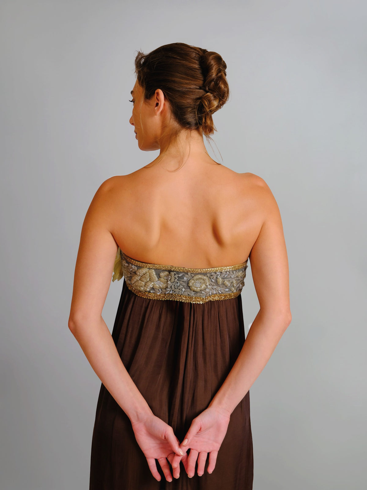Strapless Brown Chiffon Dress