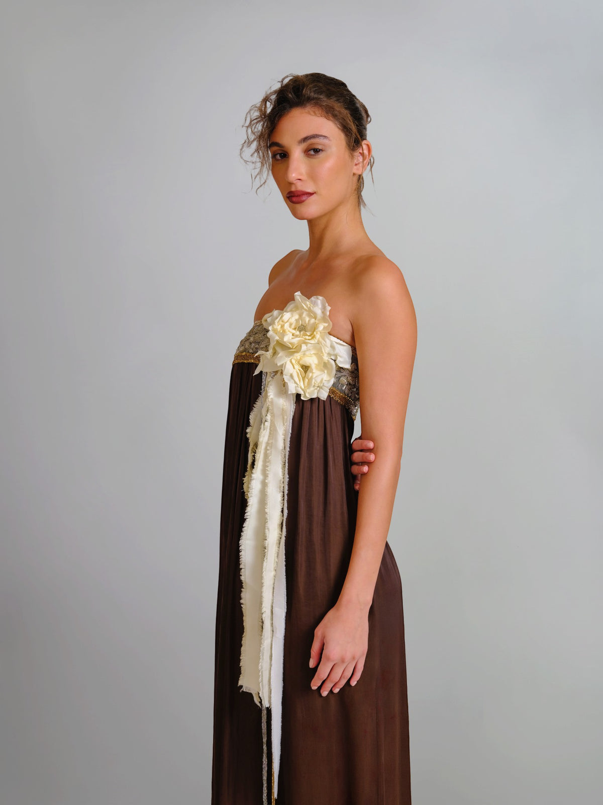 Strapless Brown Chiffon Dress