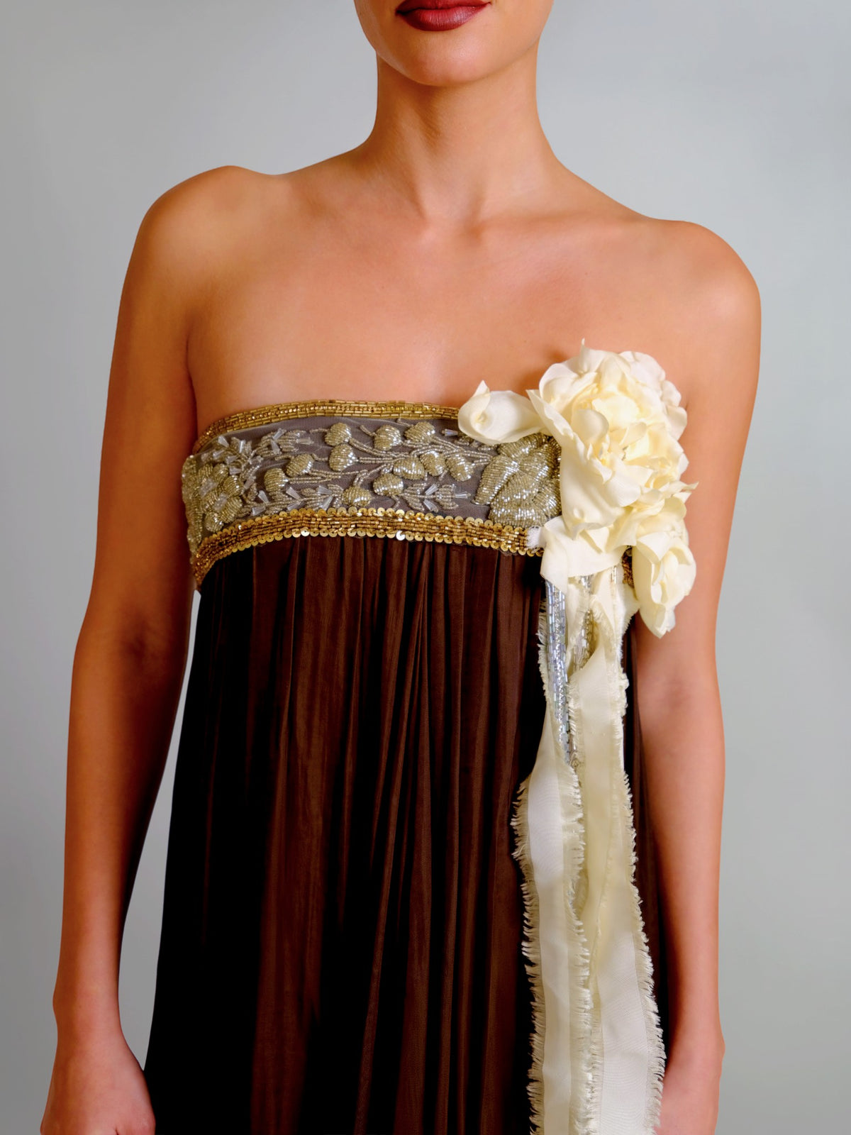 Strapless Brown Chiffon Dress