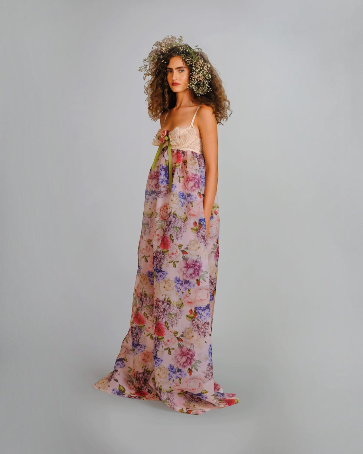 Floral Print Voluminous Gown