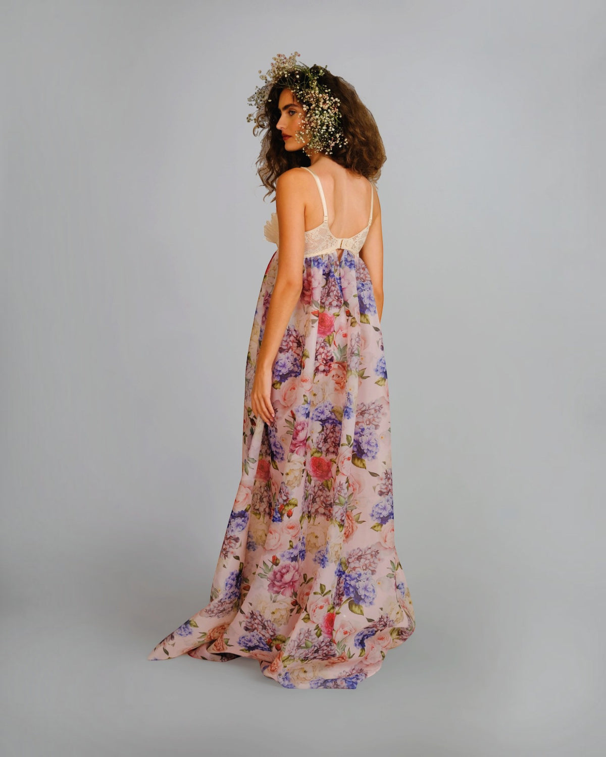 Floral Print Voluminous Gown