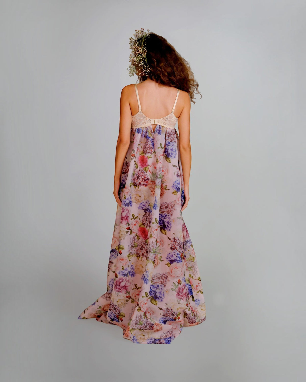 Floral Print Voluminous Gown