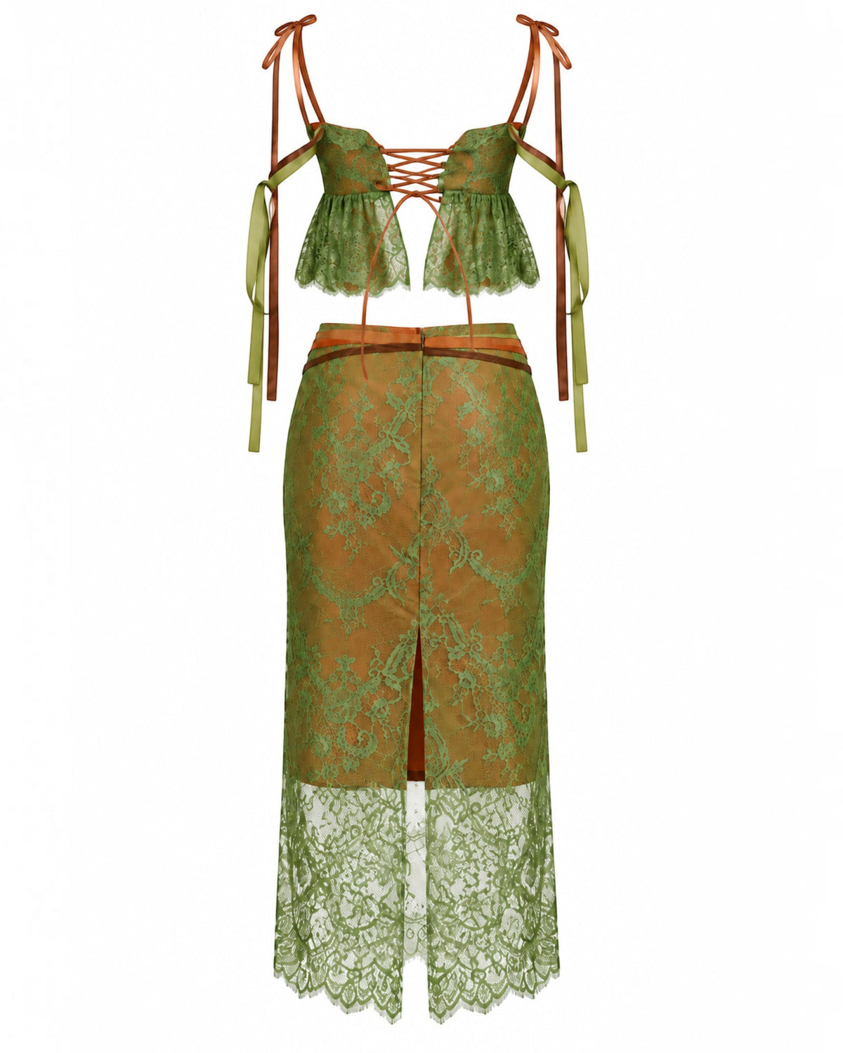 Floral Lace & Column Skirt Set