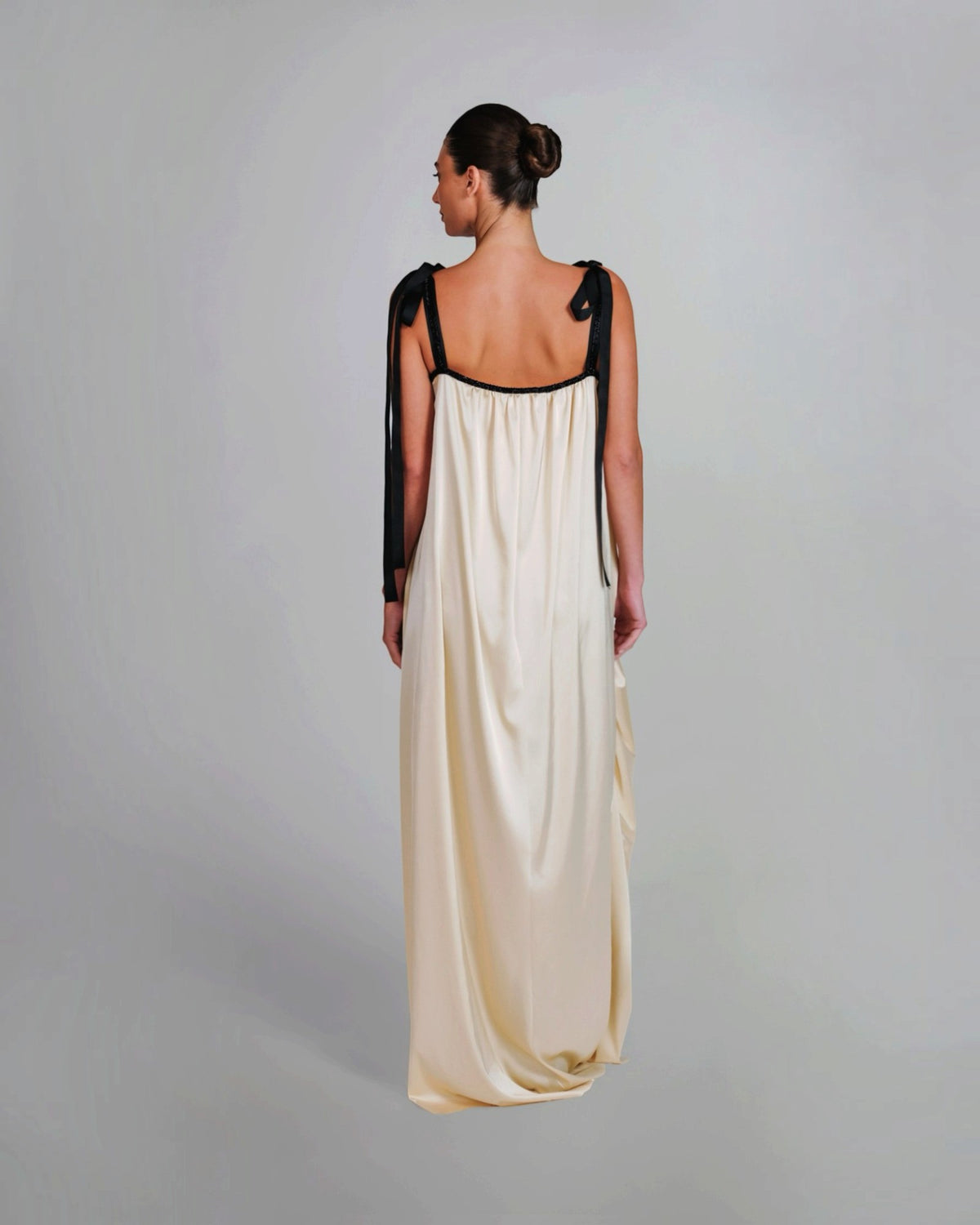 Draped Floral Appliqué Gown
