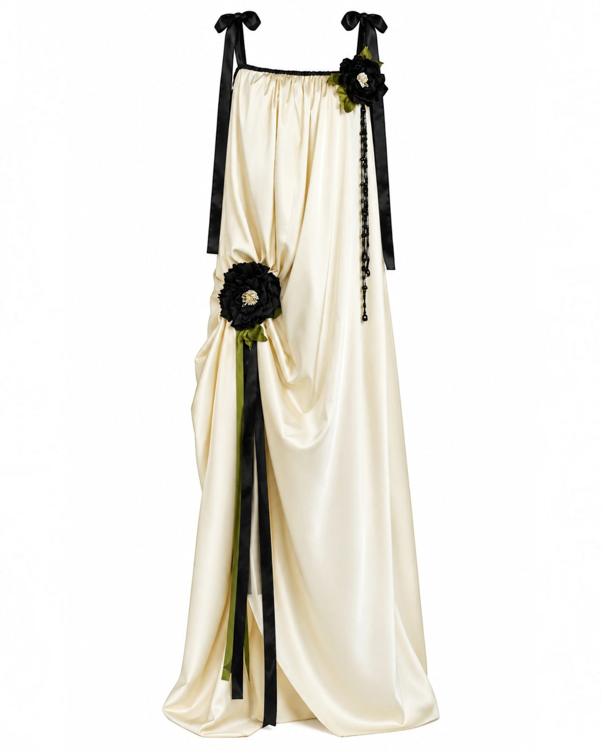 Draped Floral Appliqué Gown