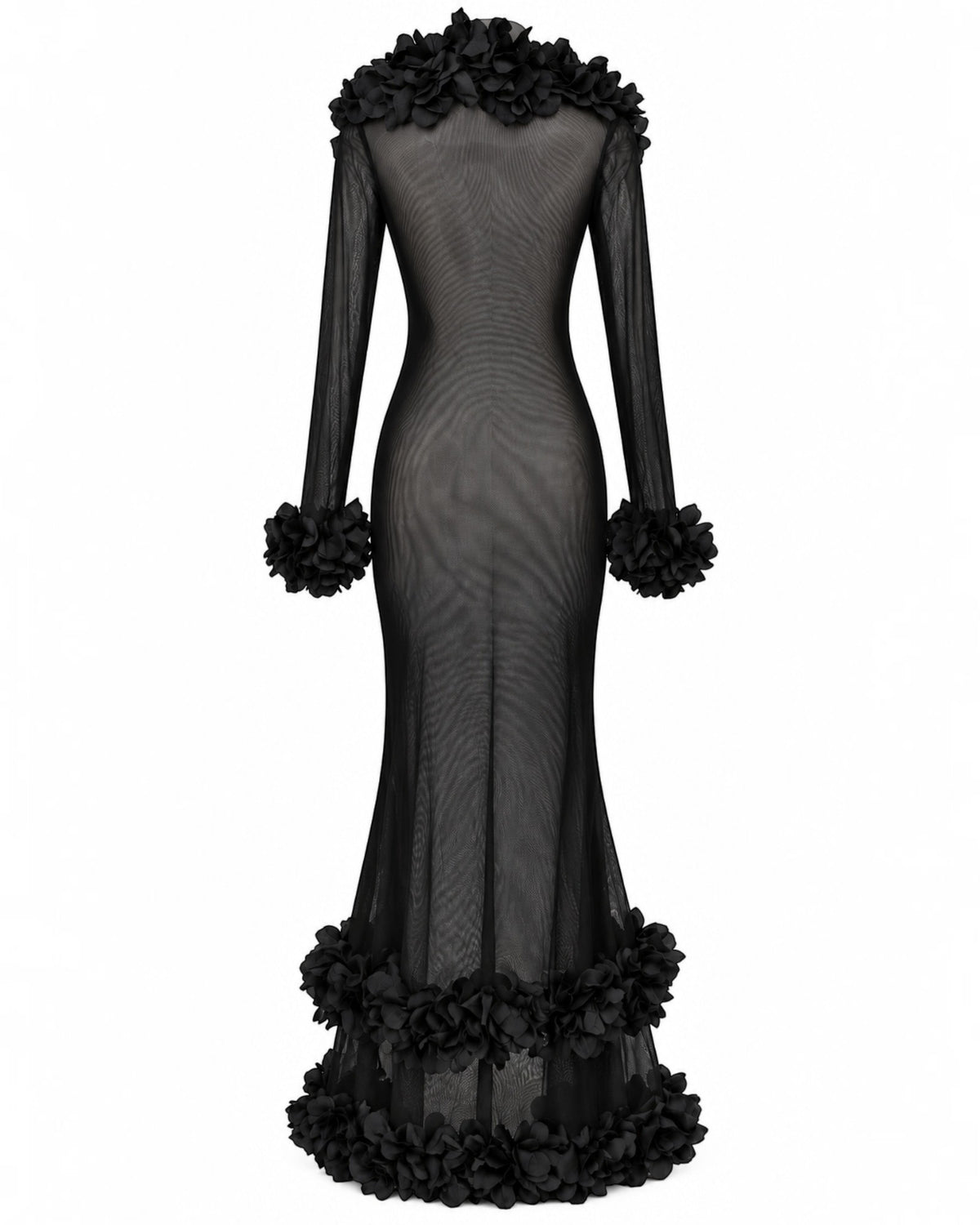 Cascading Sheer Ruffle Gown