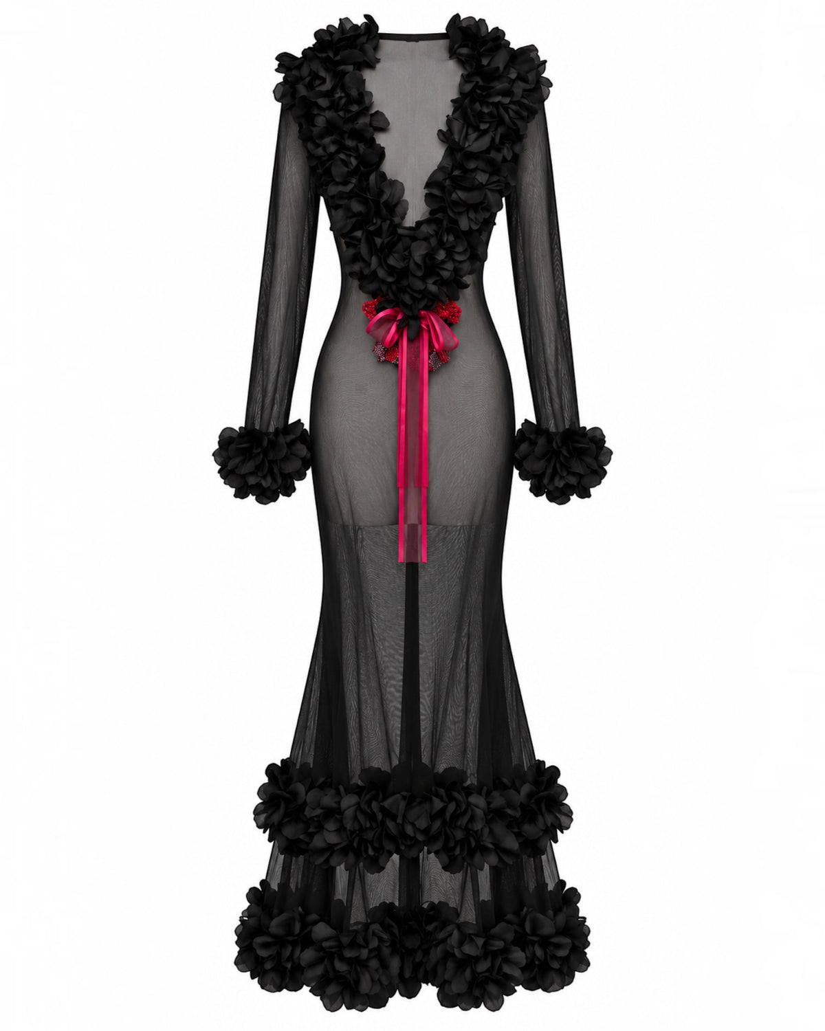 Cascading Sheer Ruffle Gown