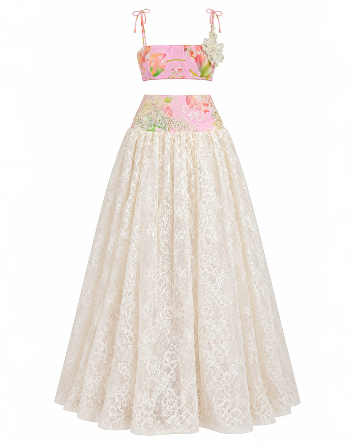 Embellished Lace & Organza Set