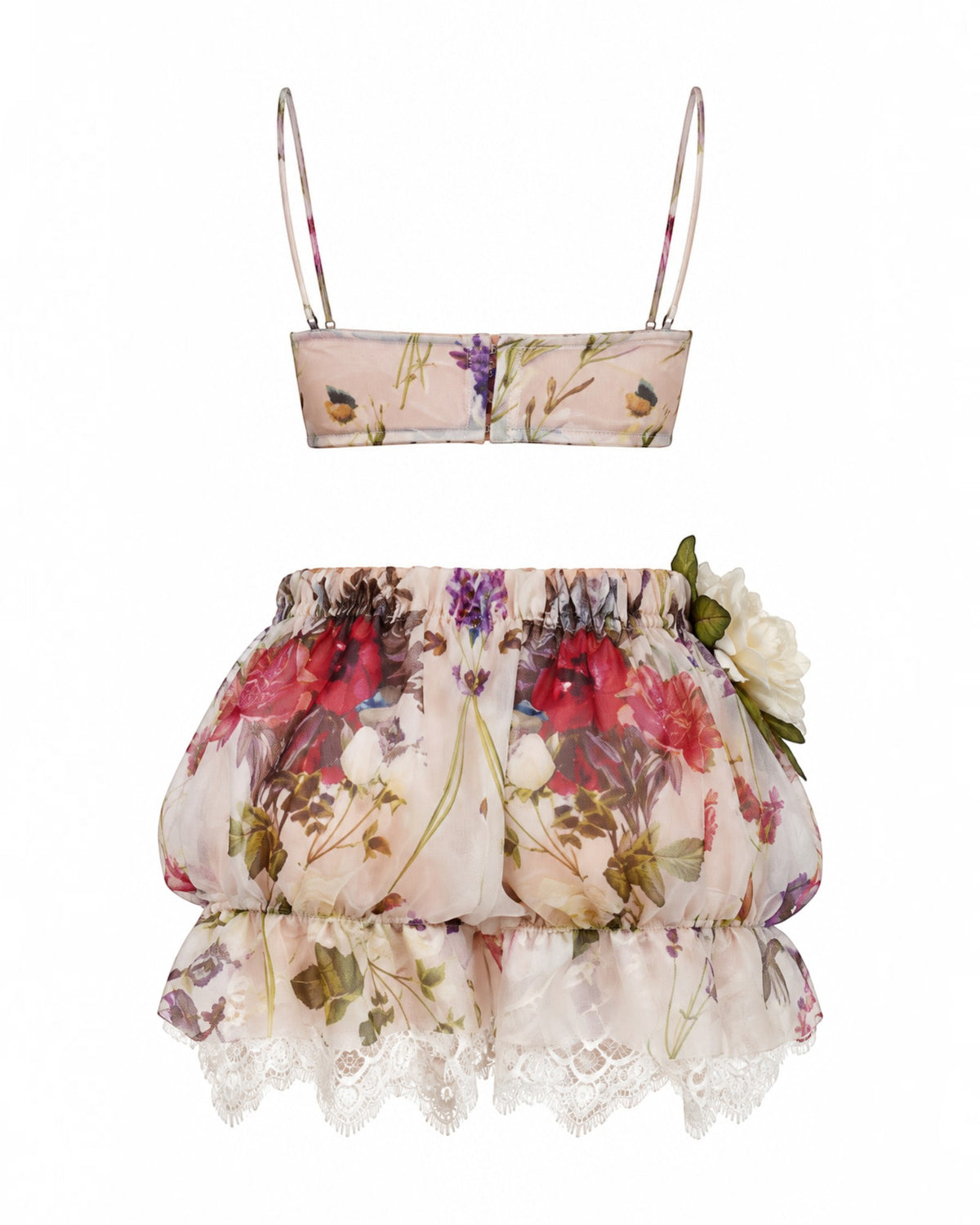 Floral Lace & Voluminous Shorts Set
