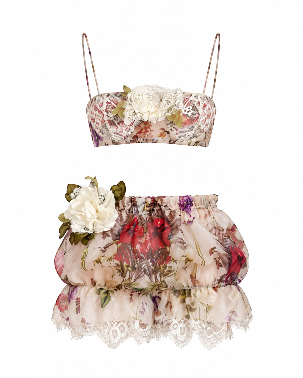 Floral Lace & Voluminous Shorts Set