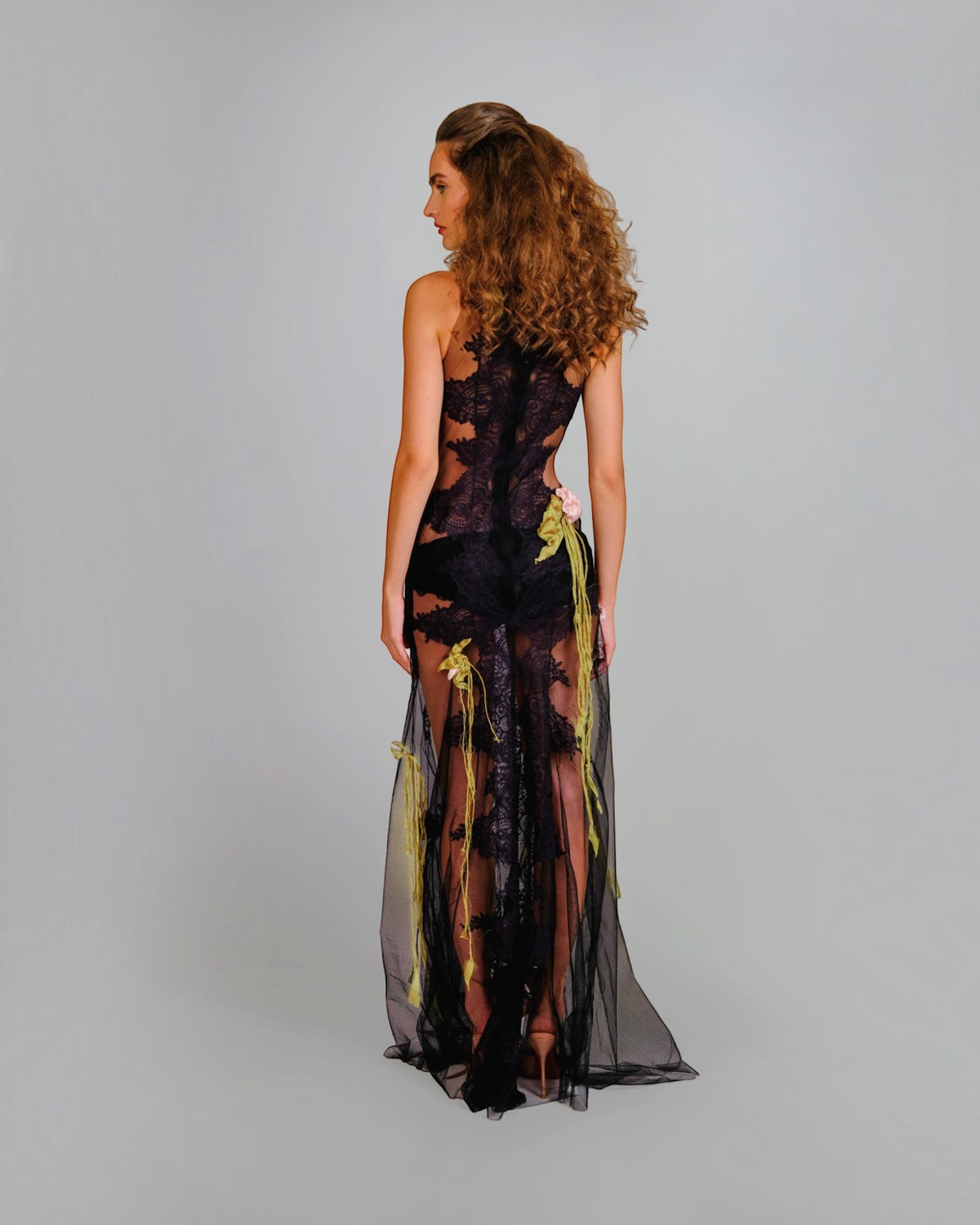 Floral Appliqué Lace Halter Gown