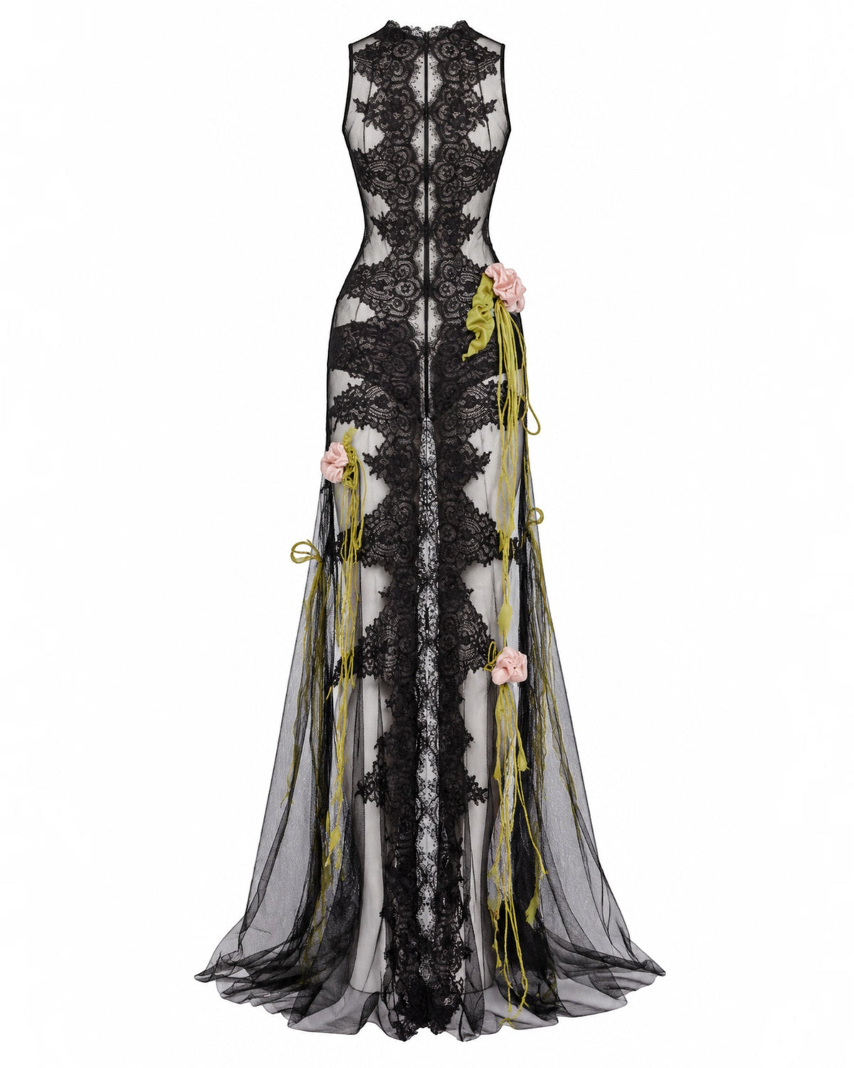Floral Appliqué Lace Halter Gown