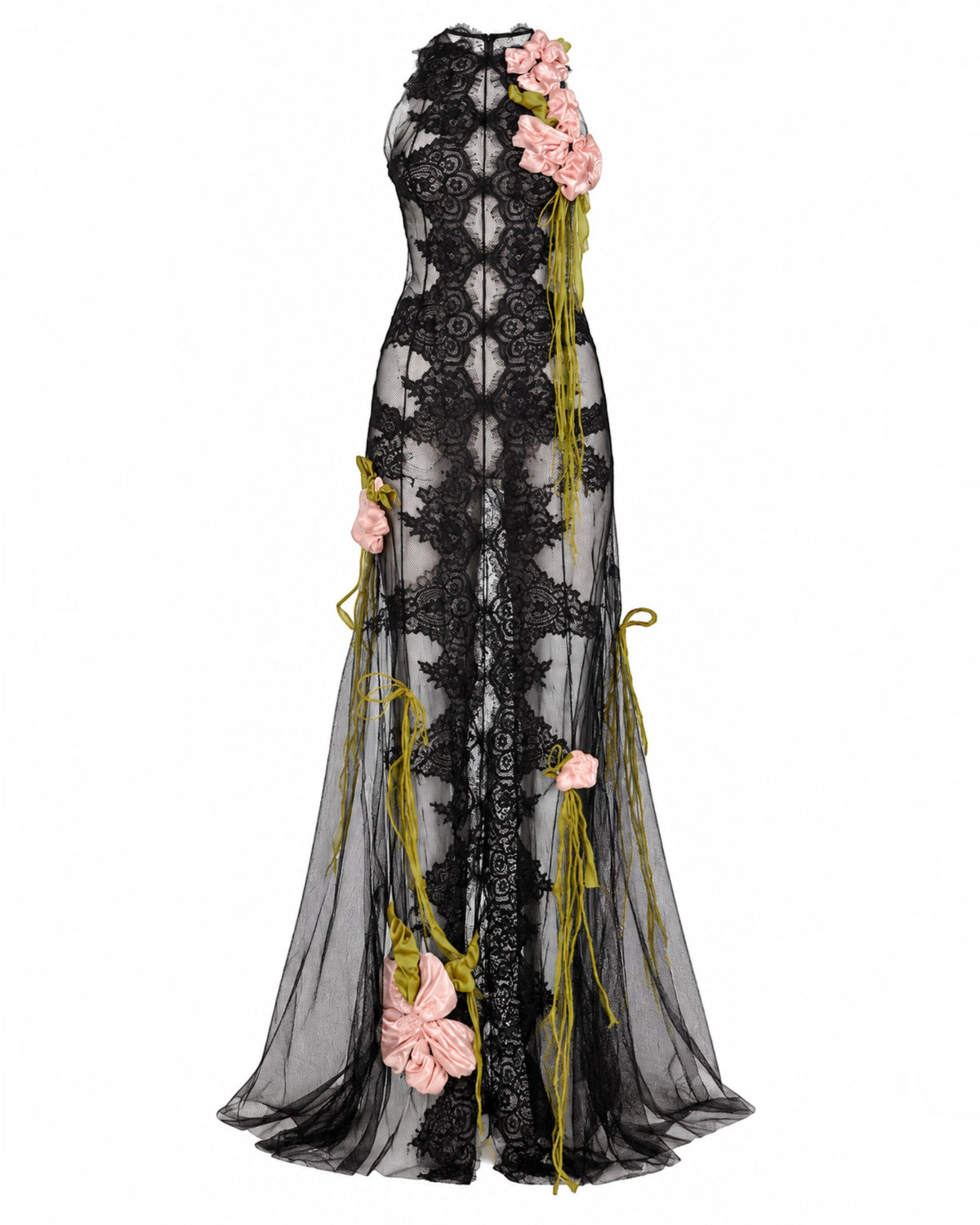 Floral Appliqué Lace Halter Gown