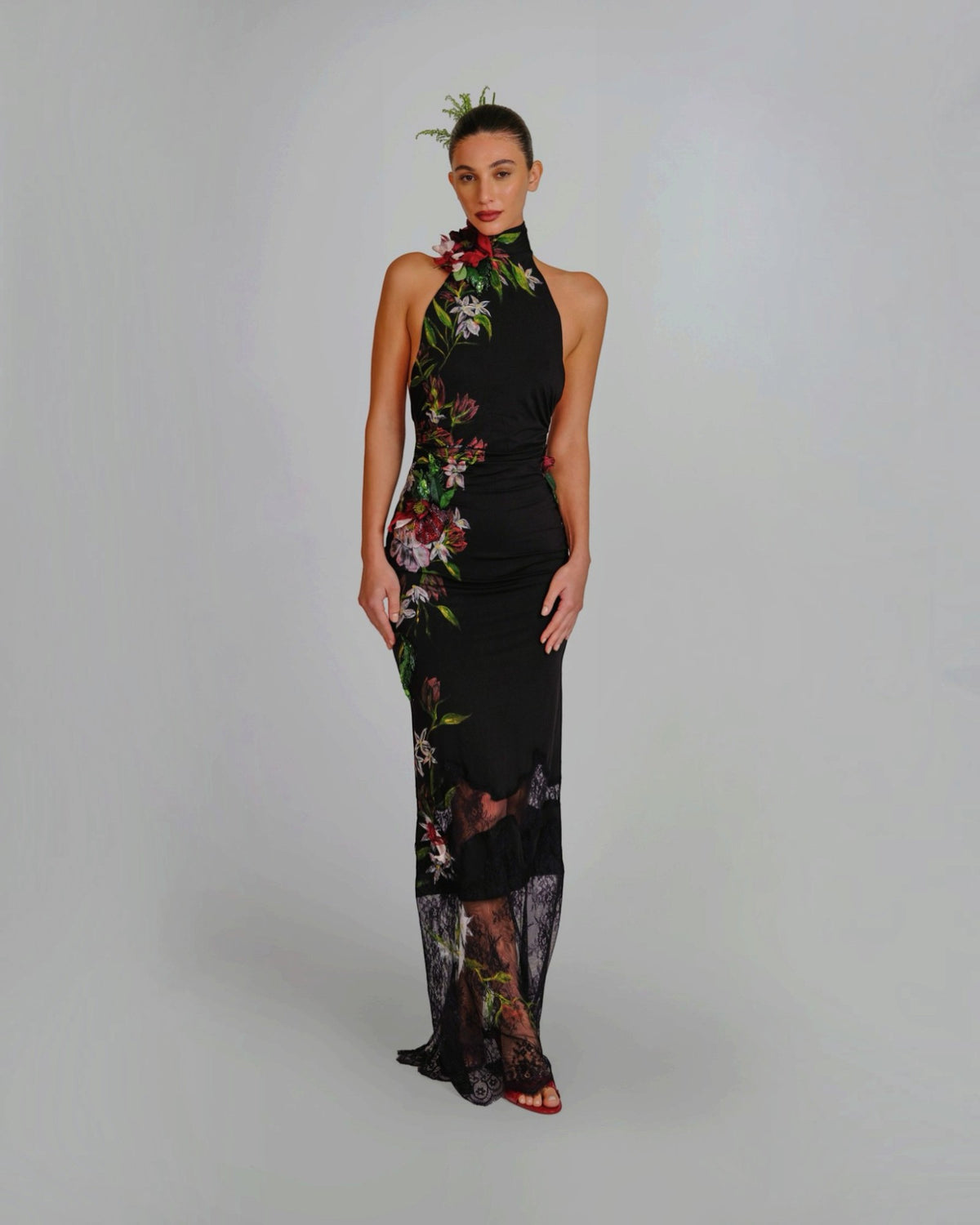 Floral High Neck  Gown