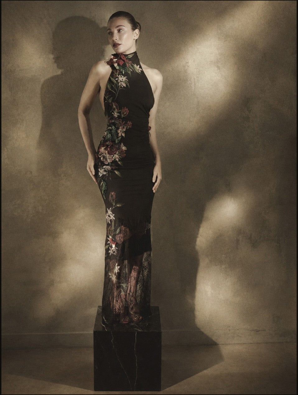 Floral High Neck  Gown